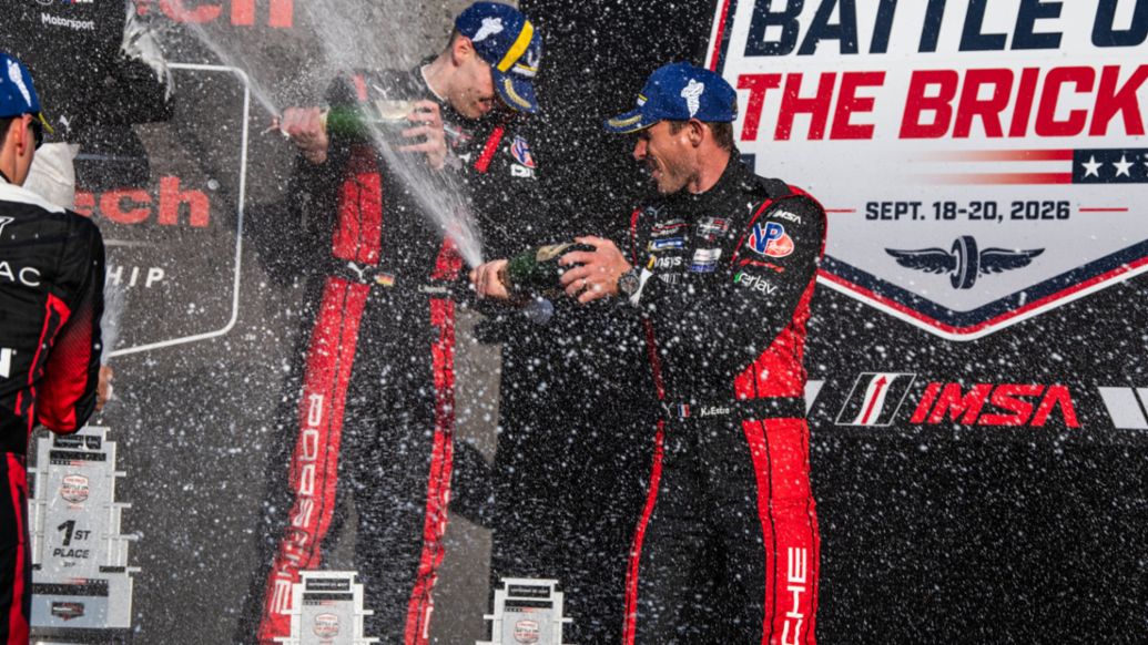 Laurin Heinrich (ALE) y K&eacute;vin Estre (FRA) (i-d), Porsche Penske Motorsport (n&ordm; 6), Indian&aacute;polis, campeonato IMSA, 2026, Porsche AG