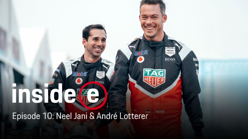 &ldquo;Inside E&rdquo; podcast, episode 10 with Neel Jani and Andr&eacute; Lotterer, l-r, 2020, Porsche AG
