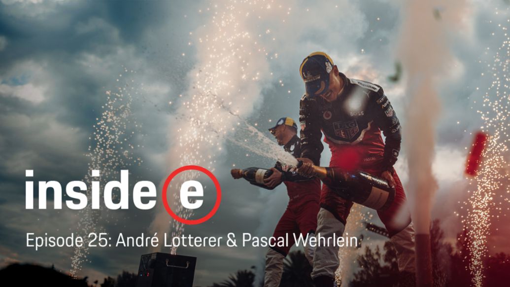 Andr&eacute; Lotterer, Pascal Wehrlein, l-r, Inside E Podcast, 2022, Porsche AG