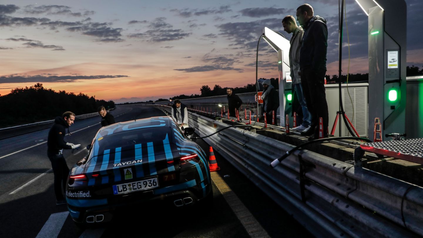 Taycan prototype, Nardò high-speed track, Italy, 2019, Porsche AG