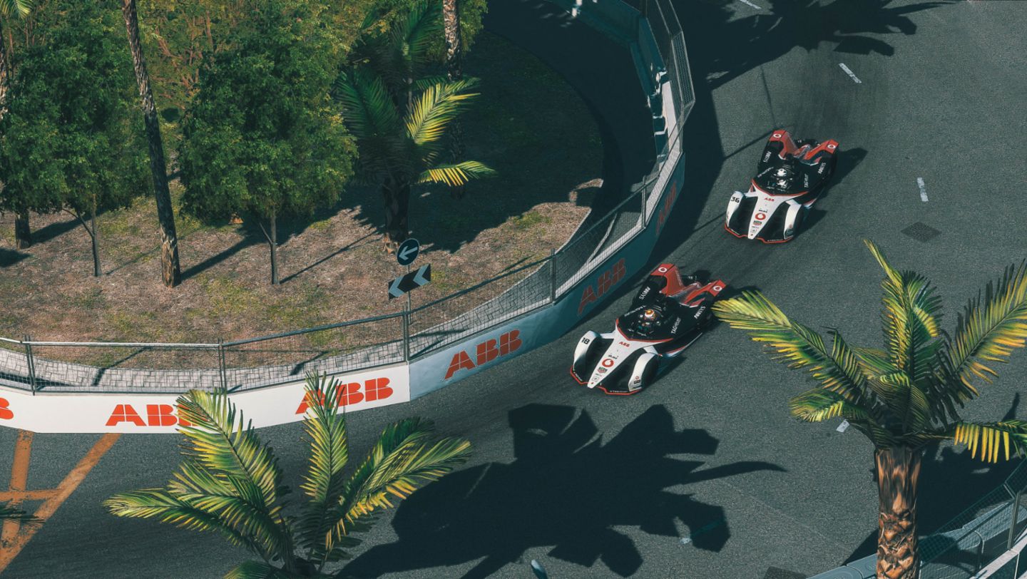 Neel Jani, Porsche 99X Electric #18, André Lotterer, Porsche 99X Electric #36, ABB FIA Formula E Championship, Race at Home Challenge, race 1, Hongkong, 2020, Porsche AG